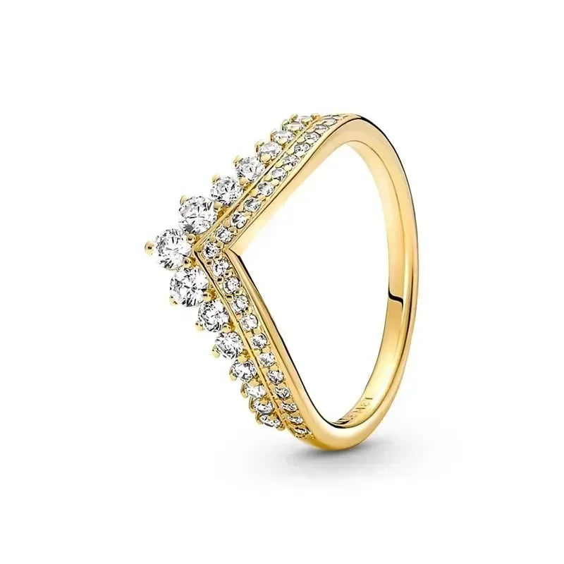 Anel requintado em prata de lei 925 com detalhes em ouro, modelo coroa em formato de coração brilhante, um sucesso de vendas e uma joia charmosa e moderna