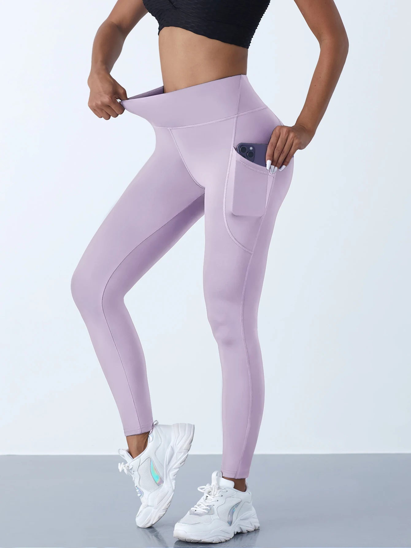 Conforto e praticidade, Calça Legging Feminina Cintura Alta, Elástica, parma Yoga, com Bolsos, Efeito Push-Up, Ideal para Fitness, Corrida e Esportes - Cor Sólida