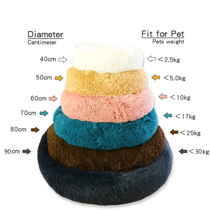 Cama redonda para animais de estimação de 40-90 cm para cães grandes, cama supermacia para gatos, cama longa de pelúcia para cães médios, casa quente para dormir no inverno