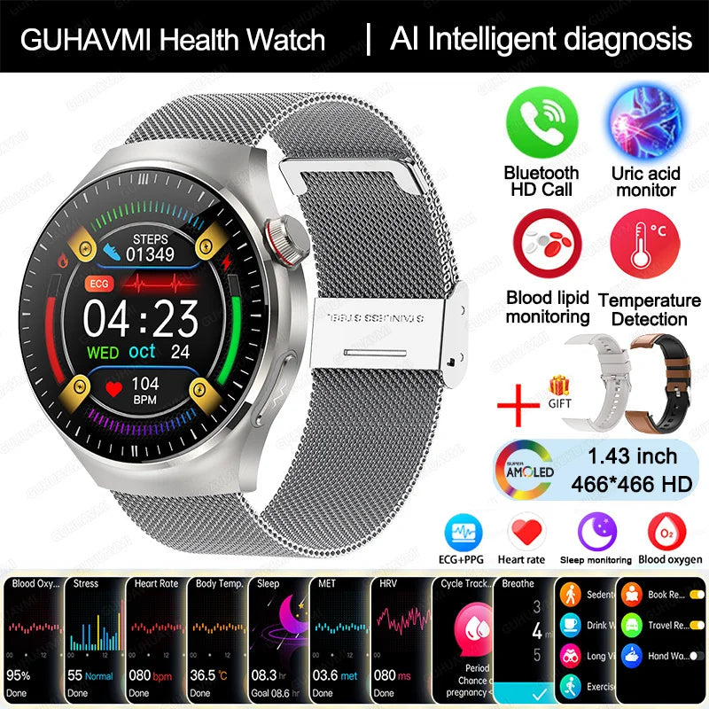Morderno e atual ,Beleza e Saúde em um sò produto, smartwatch Novo relógio inteligente de enfermagem, oxigênio no sangue, lipídios no sangue, ácido úrico, ECG + PPG, temperatura corporal, chamada Bluetooth