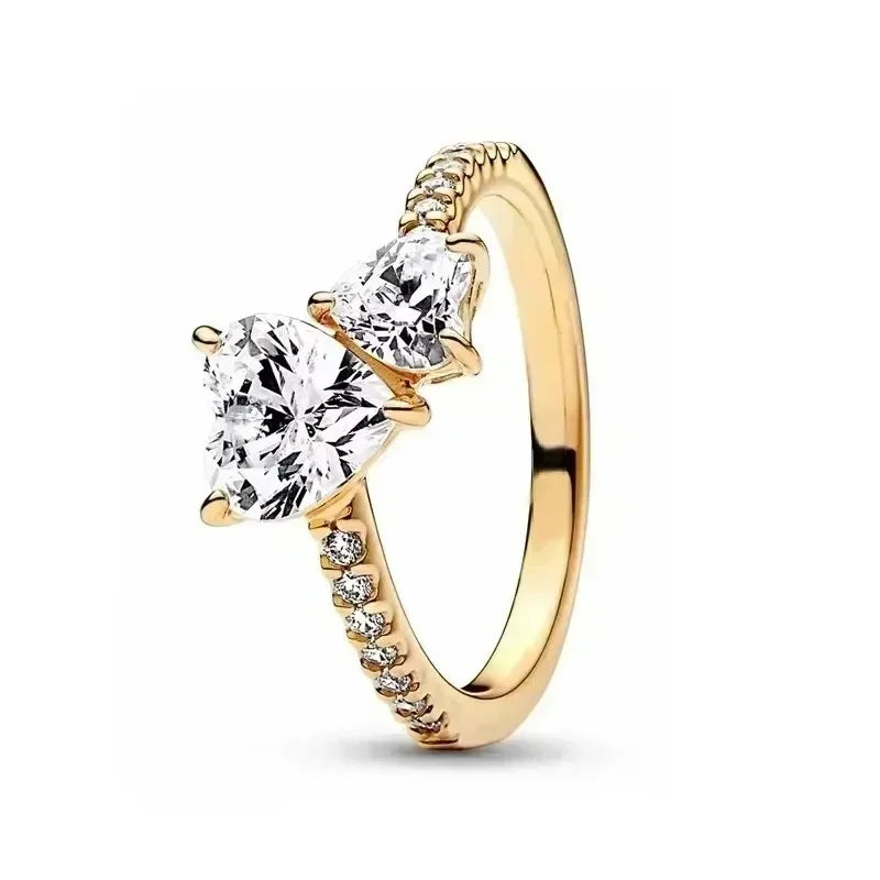 Anel requintado em prata de lei 925 com detalhes em ouro, modelo coroa em formato de coração brilhante, um sucesso de vendas e uma joia charmosa e moderna