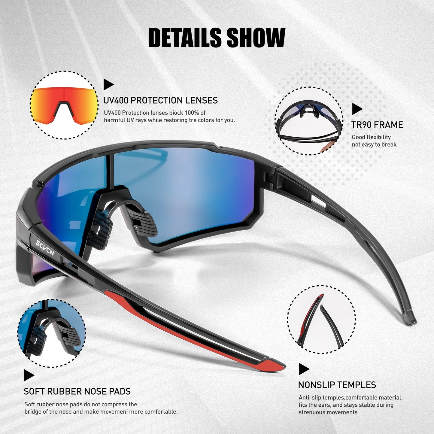 Óculos de Ciclismo Outdoor cyclSCVCN, Óculos de Ciclismo MTB, Óculos Esportivos para Escalada em Montanha, Pesca etc..., Proteção UV400
