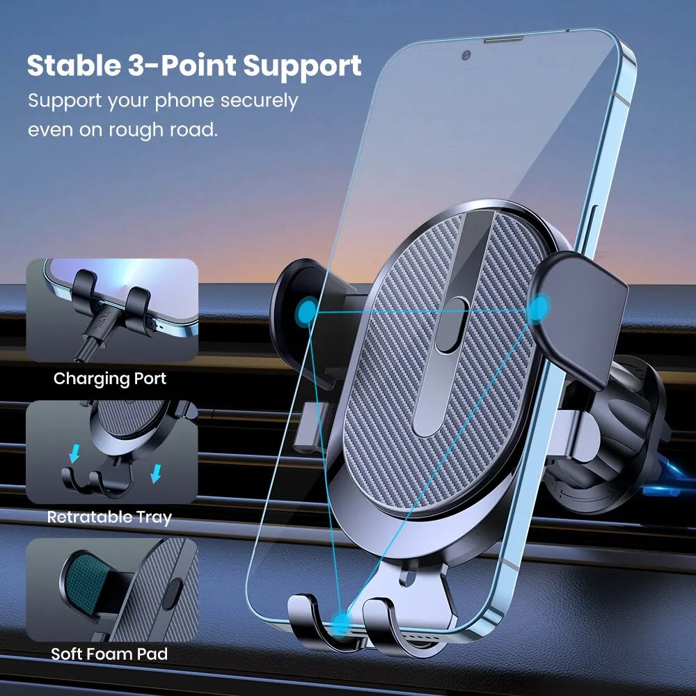 Suporte de telefone para carro, universal  com trava automática e clipe de gancho para saída de ar do carro para iPhone Samsung
