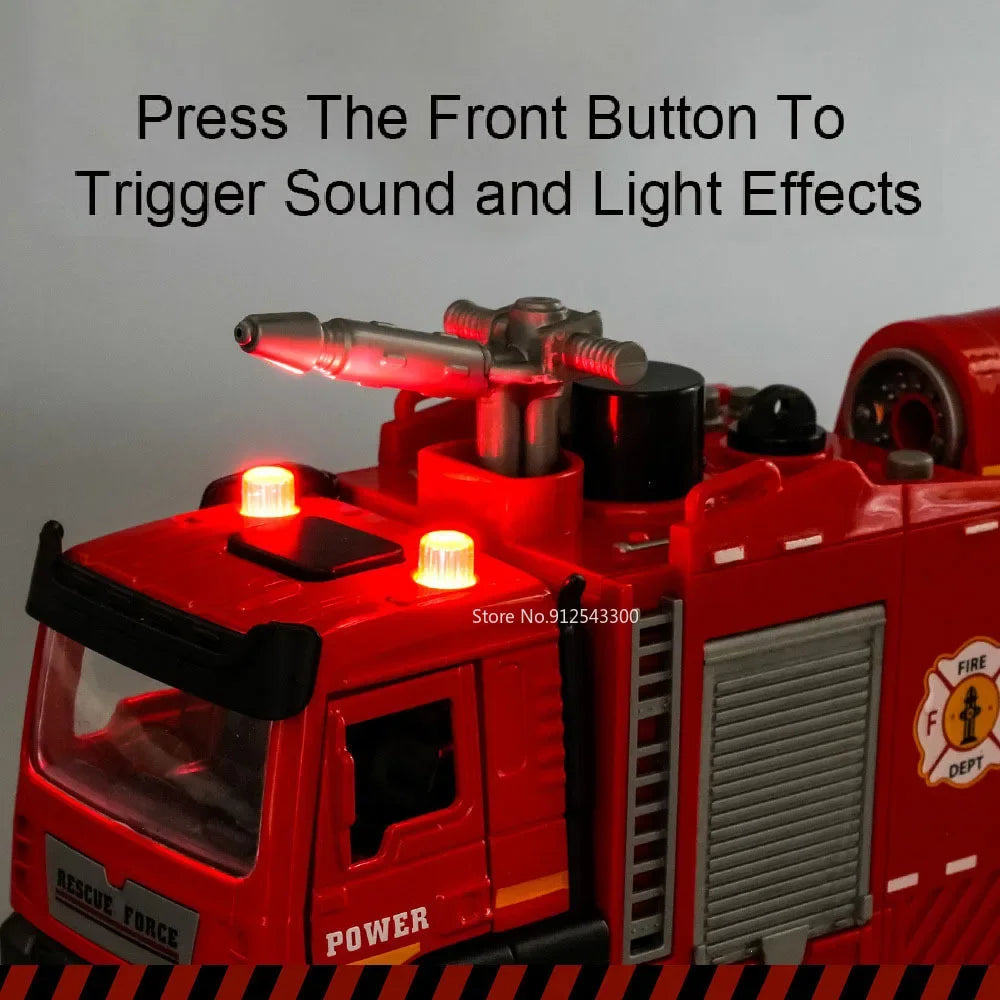 Caminhão de Bombeiros Modelo Escala 1:32 com Jato de Água, Escada Metálica, Brinquedo com Som e Luz, Portas que Abrem por Fricção, Colecionável, Presente