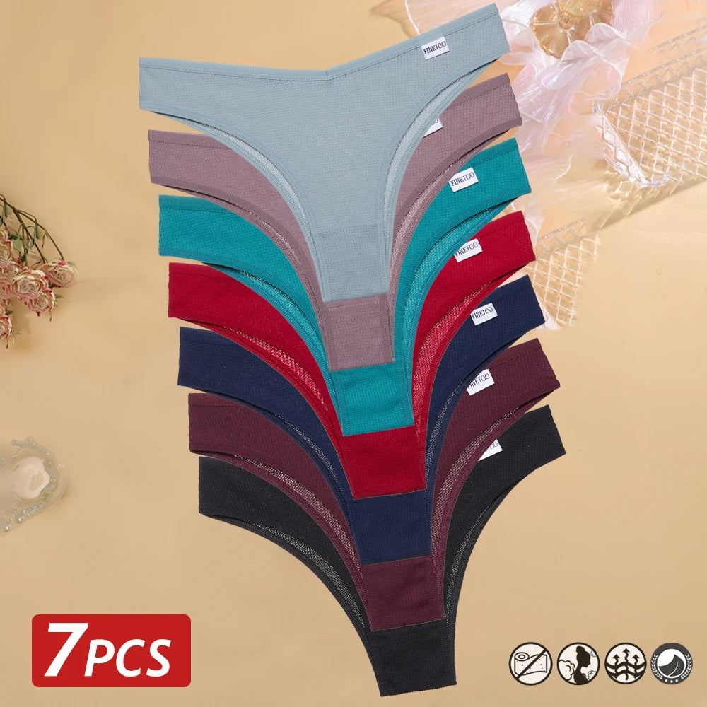 7 pçs/set calcinha de algodão waffle feminino sexy cintura v calcinha respirável macio roupa interior sólida lingerie