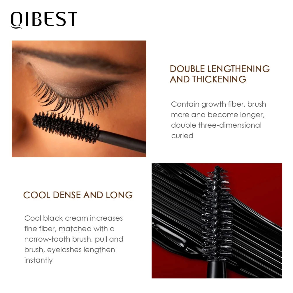 Qibest 4d preto rímel à prova dwaterproof água alongamento curling cílios  fibra de sedal volume extra 5g maquiagem