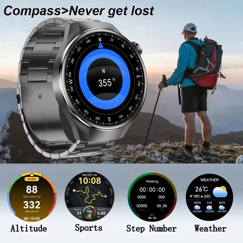 Novo relógio inteligente original G5 Plus 2025 com tela HD AMOLED de 1,75" e GPS, monitor de frequência cardíaca, chamada Bluetooth, bússola e smartwatch masculino