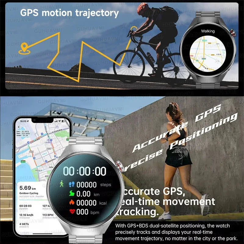 Novo relógio inteligente original G5 Plus 2025 com tela HD AMOLED de 1,75" e GPS, monitor de frequência cardíaca, chamada Bluetooth, bússola e smartwatch masculino