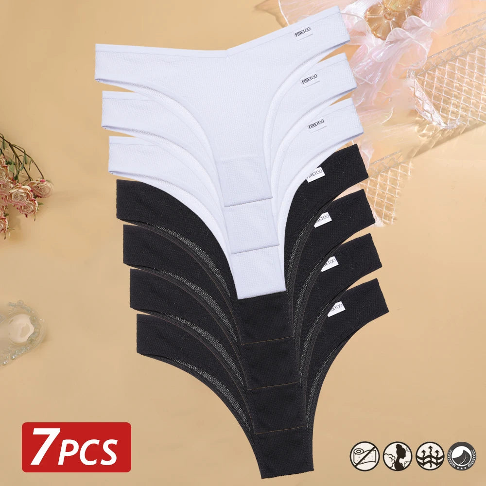 7 pçs/set calcinha de algodão waffle feminino sexy cintura v calcinha respirável macio roupa interior sólida lingerie