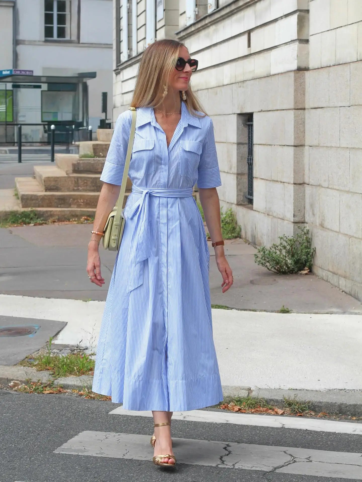 HH Women's New Fashion Temperature Slim Short Sleeve Poplin Dress Female Elegant Simple High Street Pocket Belted Long Dress
