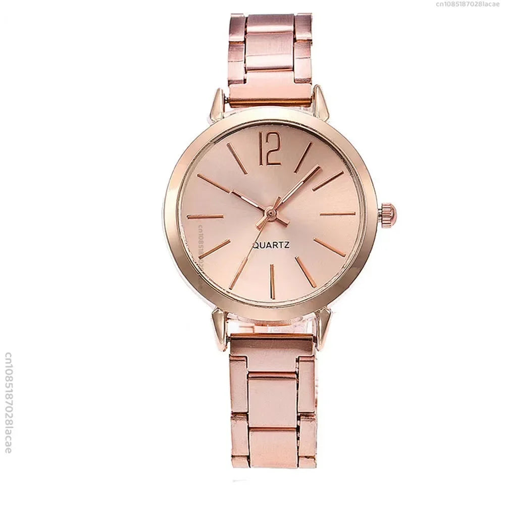Relógio feminino delicado e lindo de liga digital simples com pulseira de quartzo, conto de 2 peças, relógio de luxo feminino com mostrador simples